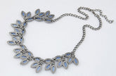 First Frost Blue Crystal Gunmetal Statement Collar Bib Necklace